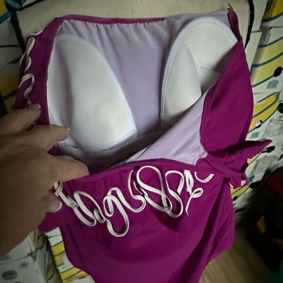 Profile Purple One-Shoulder Ruffle Swimsuit - Picture 3 of 5